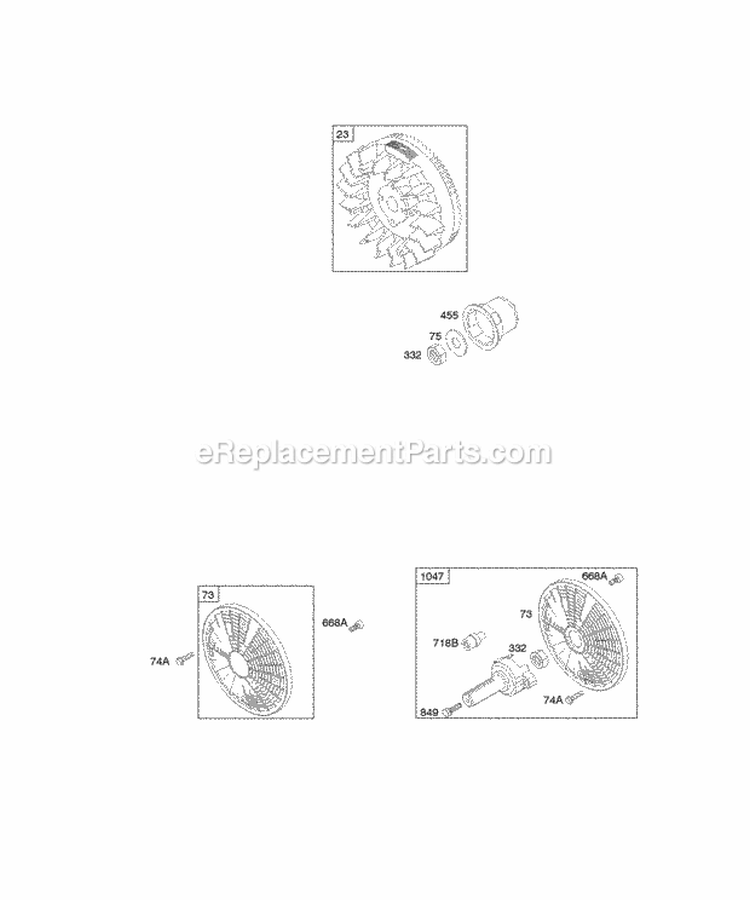 Flywheel Rotating Screen Stub Shaft Diagram and Parts List for 304447-0416-E1  Briggs and Stratton Engine
